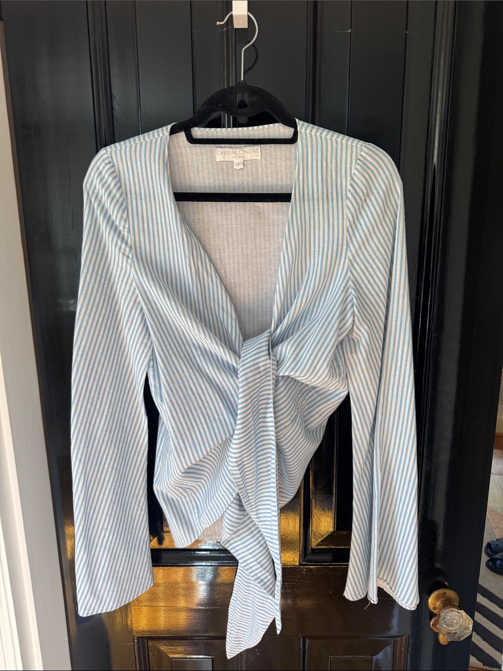 Caroline Constas Blue and White Striped Tie-Front Top